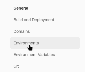 Environments section